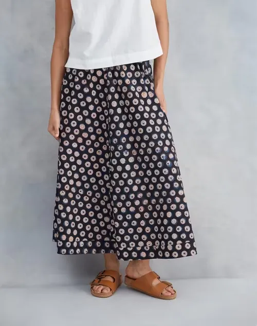 Black Cotton Dabu Printed Maxi Skirt