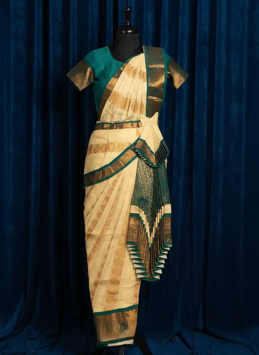 Half White with Teal | Readymade Pant Costume | Bharathanatyam