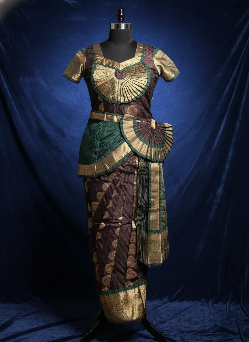 Doubleshaded Meroon w Green | Readymade Pant Costume | Bharathanatyam