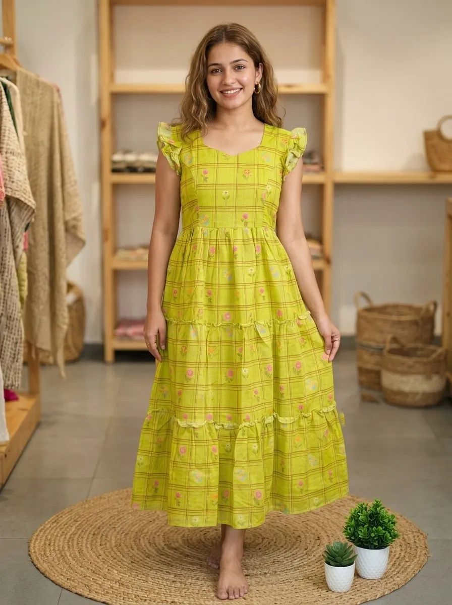 Mul Chanderi Tiered Frock Dress