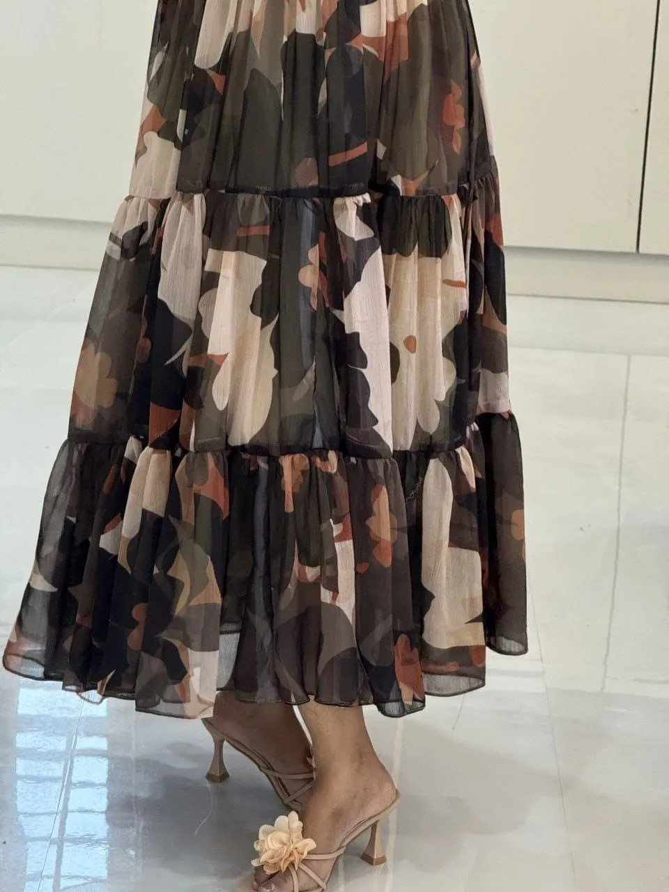 Midnight Bloom Tiered Alfino Chiffon Maxi Gown