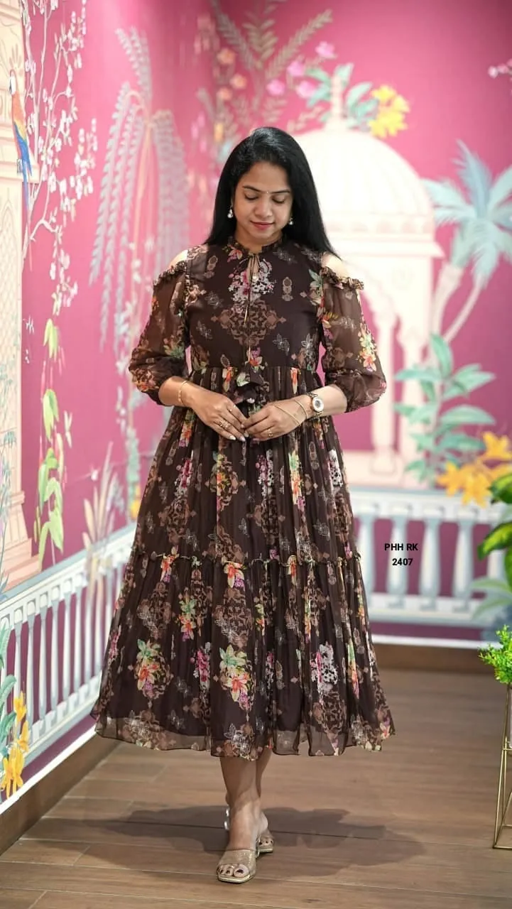 Premium Floral Printed Georgette Gown Dress