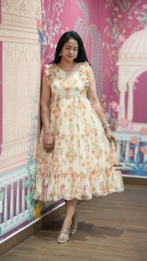 Premium Floral Printed Georgette Gown Dress
