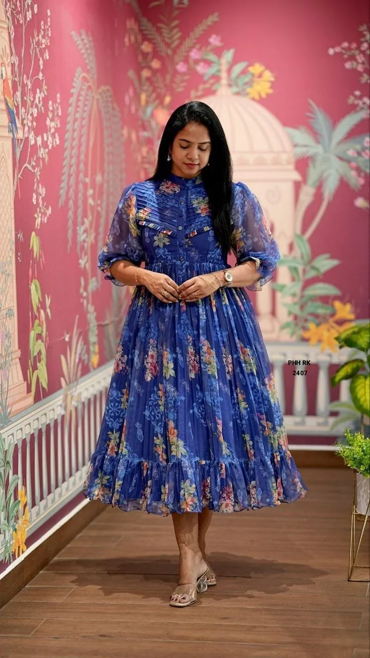 Premium Floral Printed Georgette Gown Dress