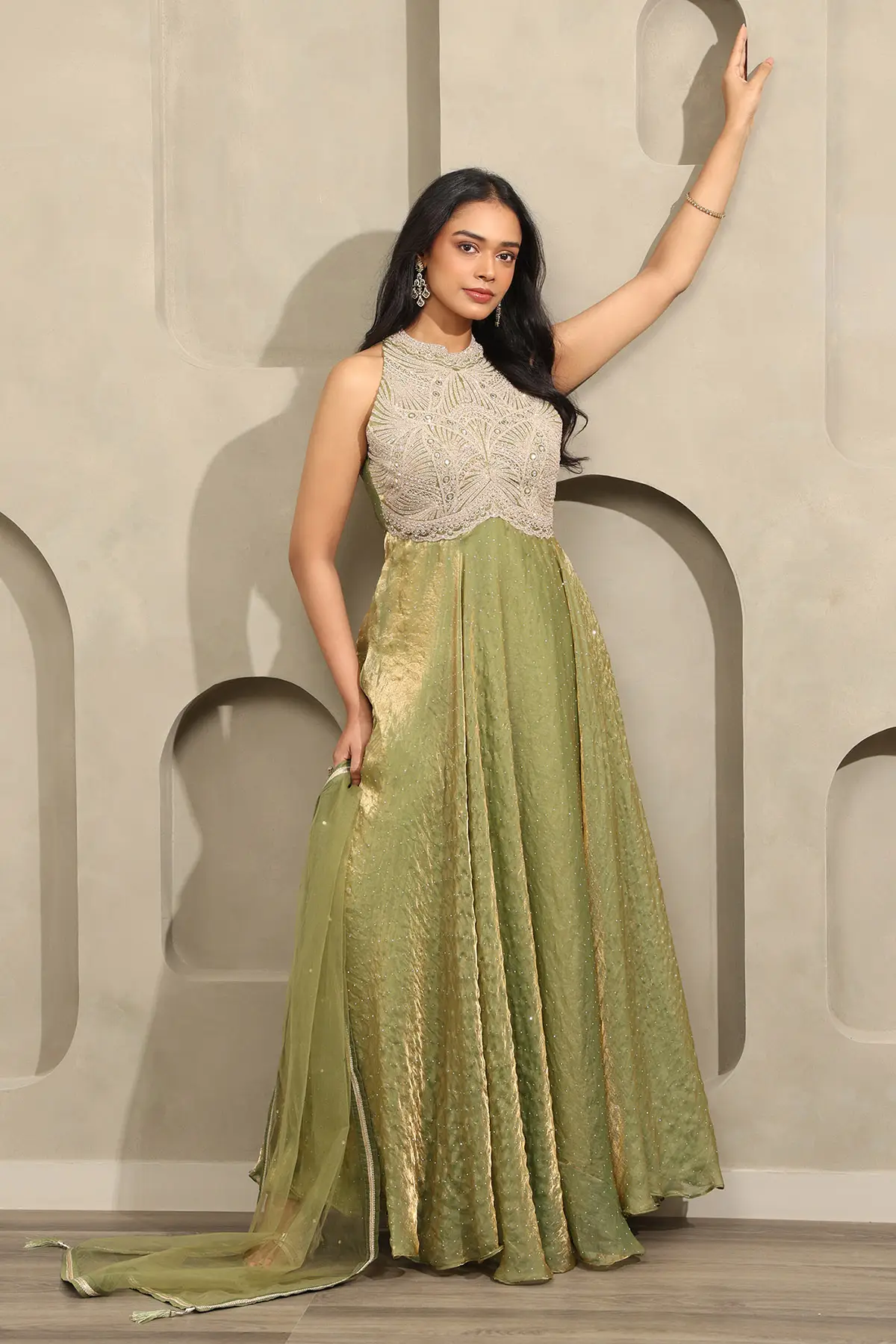 Fendi Ethnic Motifs Zardosi Embroidered Gown With Mirror Work