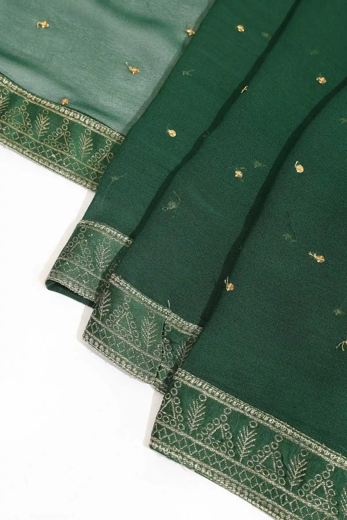 Green Georgette Zari Woven Gown With Beads And Stones