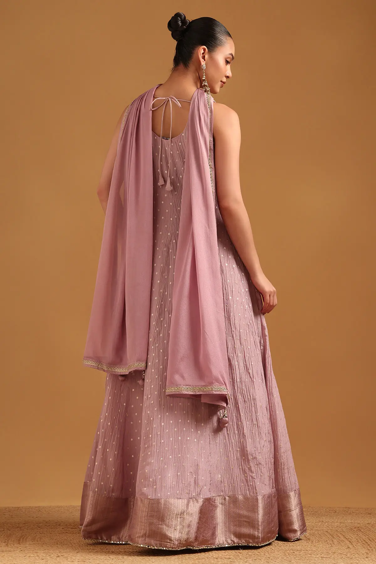 Onion Pink Tissue Brocade Zari Woven Aari Embroidery Gown