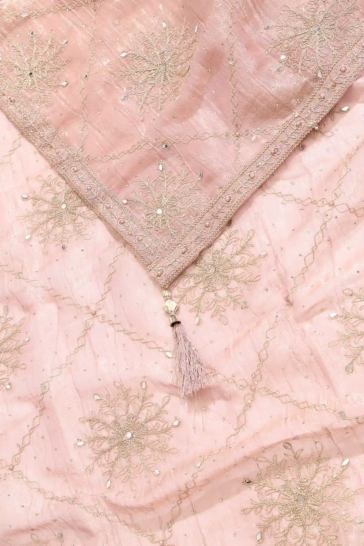 Onion Pink Tissue Zari Embroidered Gown With Beans And Stone