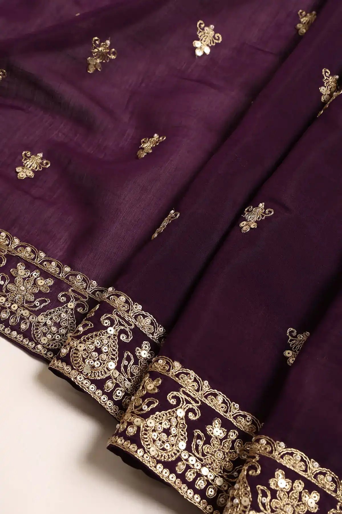 Purple Chanderi Zari Embroidered Gown With Sequins And Pearl
