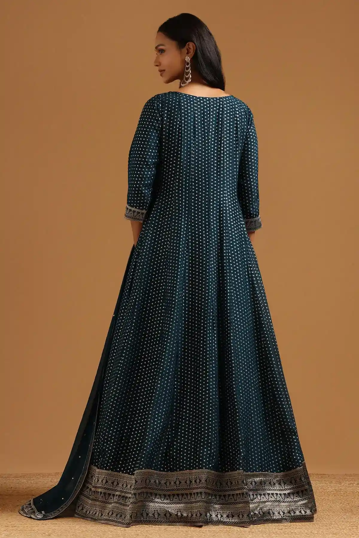 eal Jacquard Zari Woven Gown With Cutdana Work