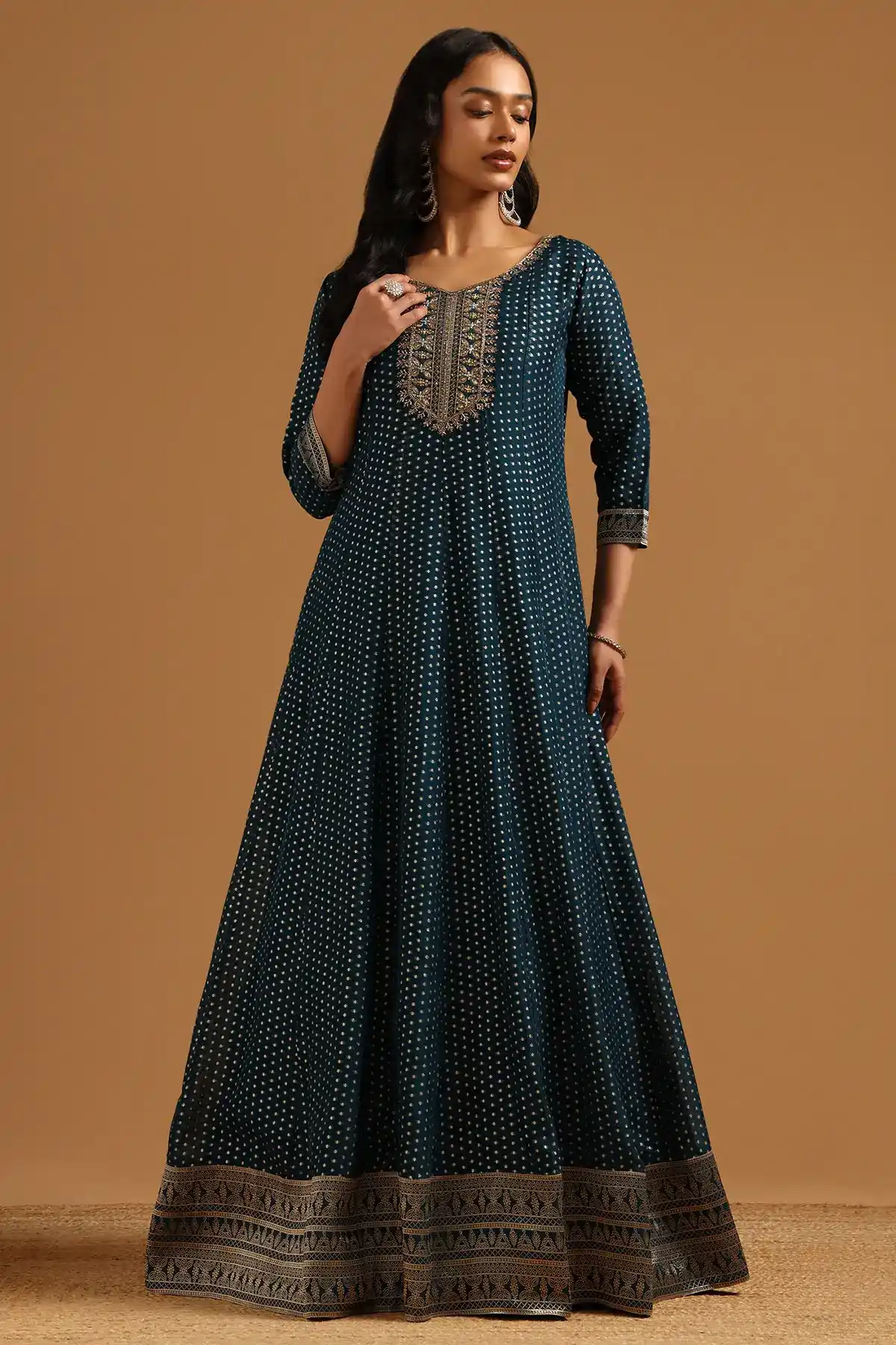 eal Jacquard Zari Woven Gown With Cutdana Work