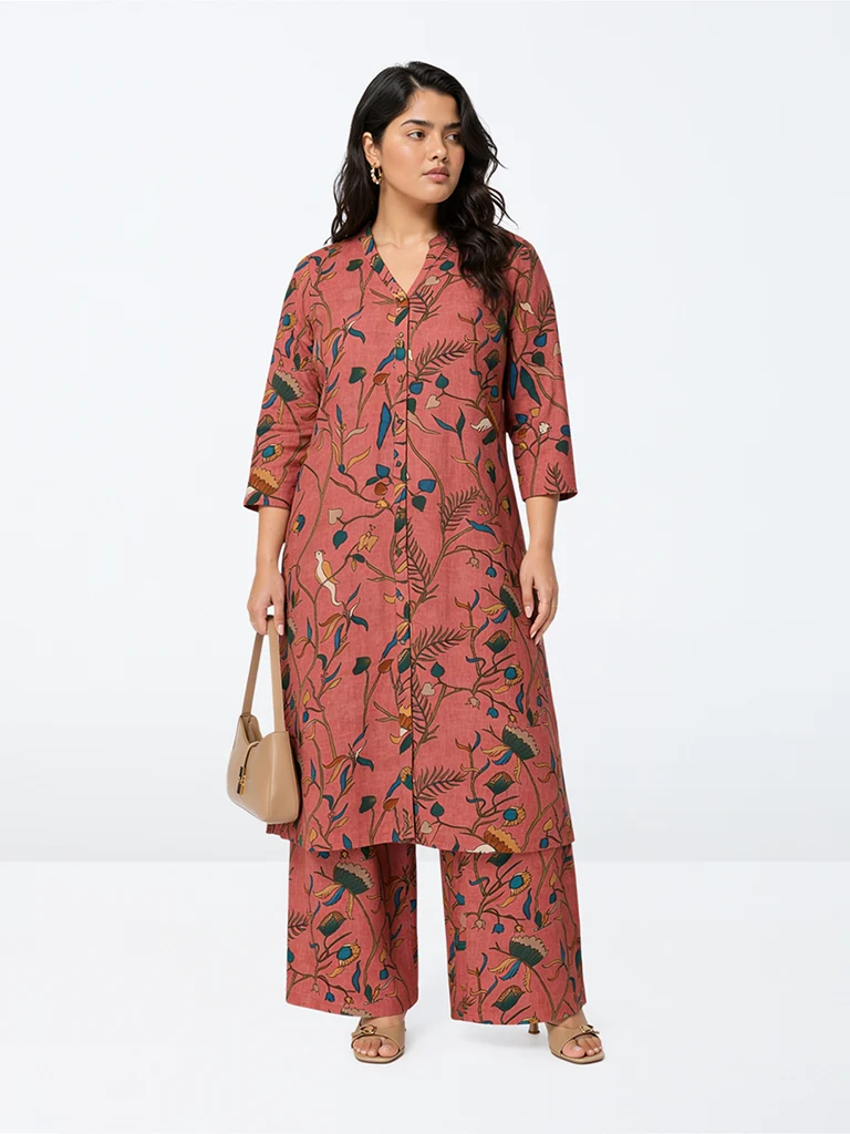 Diza Pink Floral Pattern A-Line Kurta
