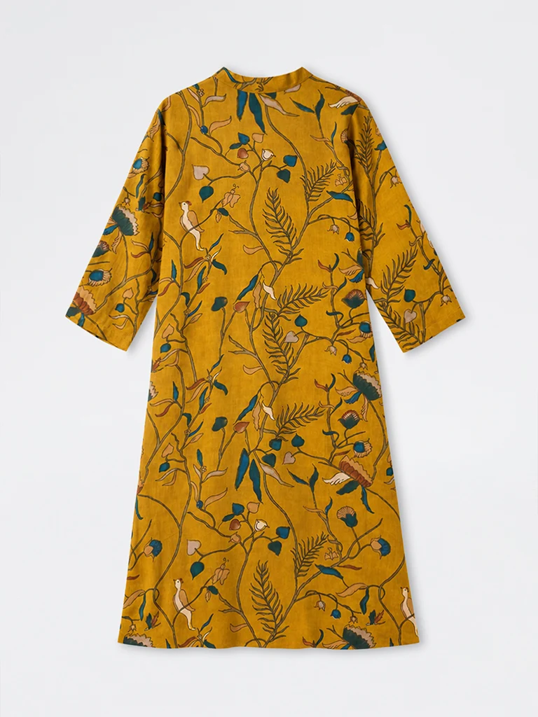Diza Mustard Kalamkari Floral A-Line Kurta