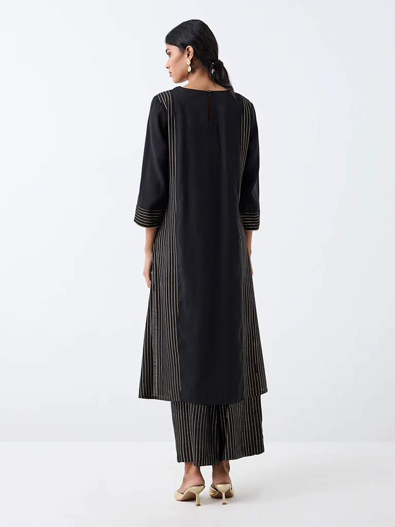 Utsa Black Nature-Inspired A-Line Kurta