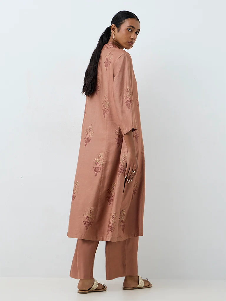 Zuba Rust Floral Pattern A-Line Kurta