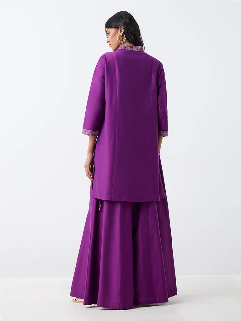 Utsa Purple Floral Embroidered A-Line Kurta