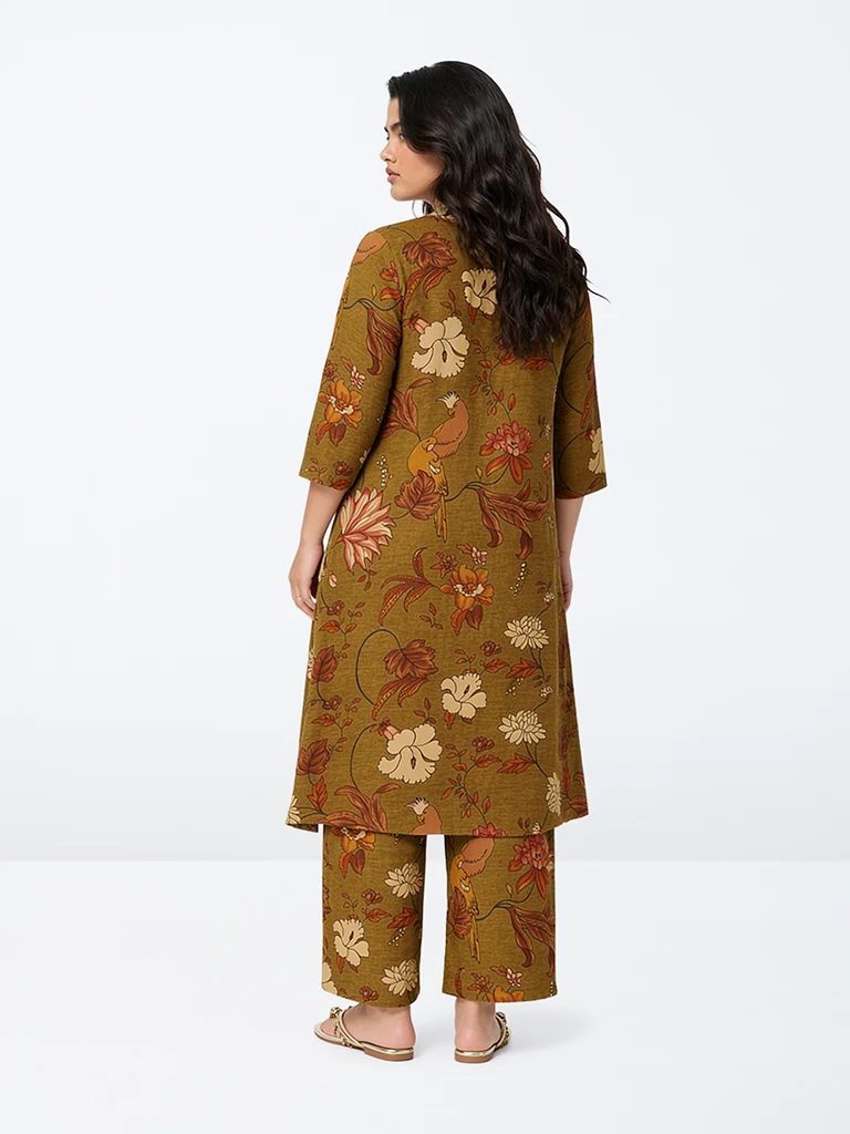 Diza Olive Nature-Inspired A-Line Kurta