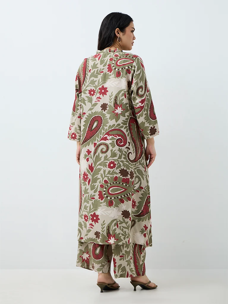 Diza Green Paisley Printed A-Line Kurta