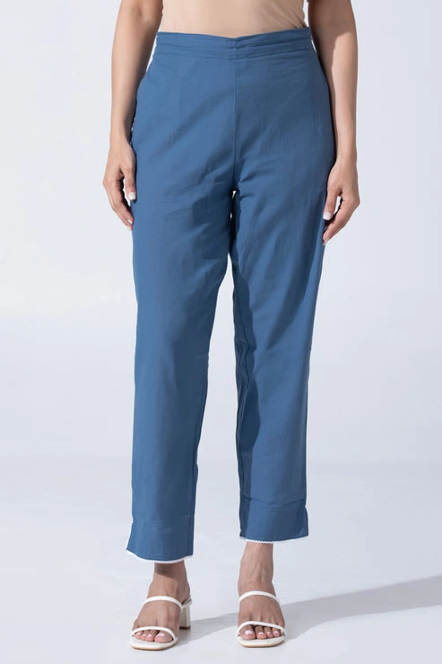 Blue Dobby Straight Cotton Kurta