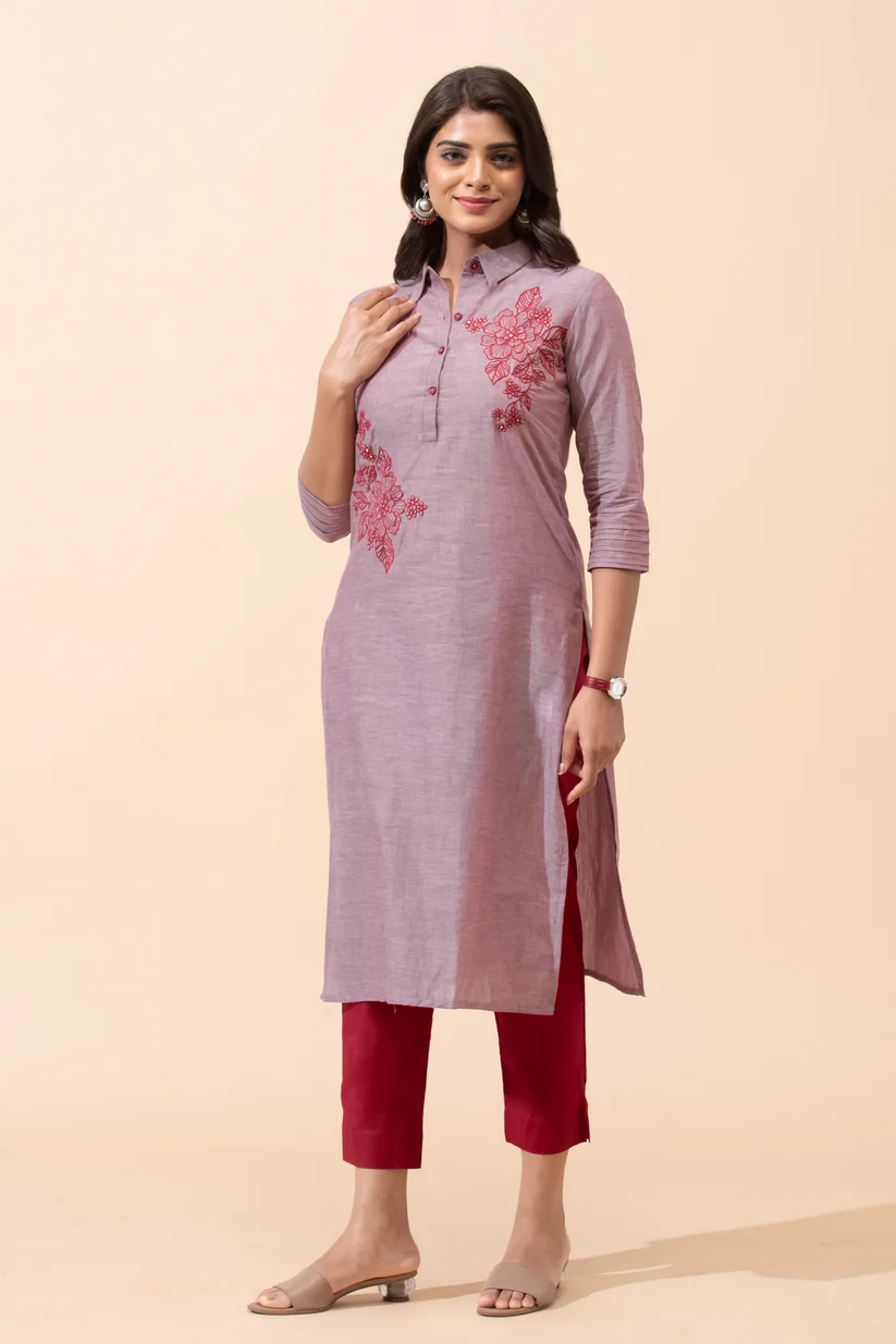 Maroon Floral Cotton Kurta