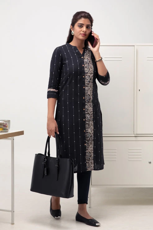 Workwear Black Kalamkari Kurta