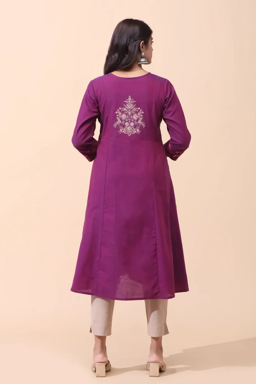 Magenta Ikat Cotton Kurta