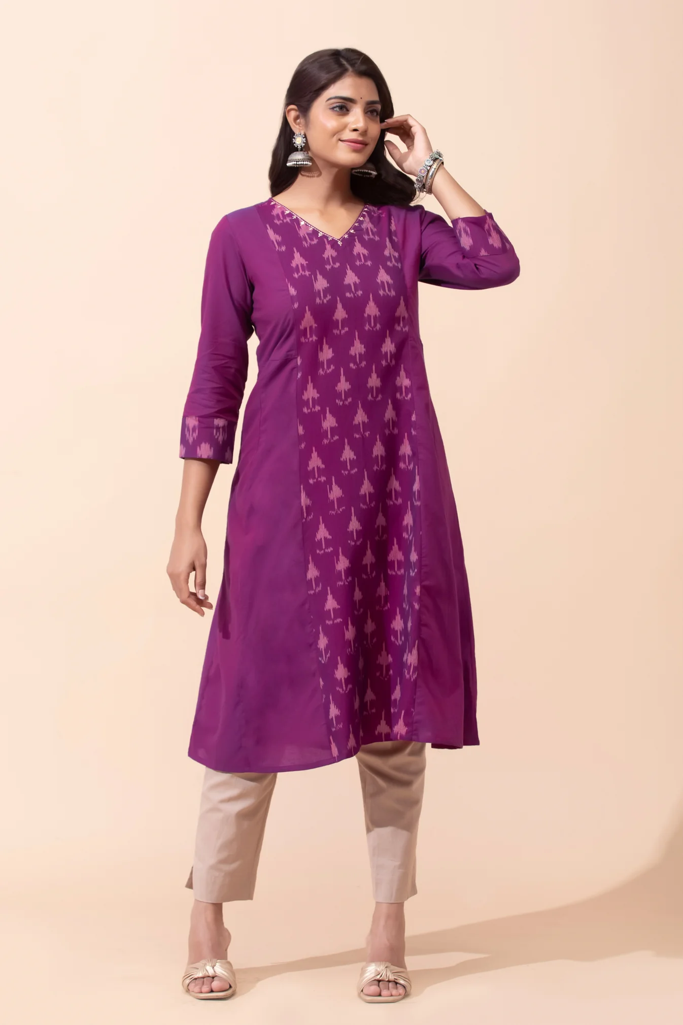 Magenta Ikat Cotton Kurta