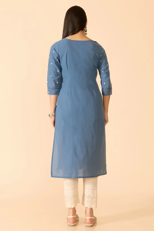 Blue Dobby Cotton Kurta
