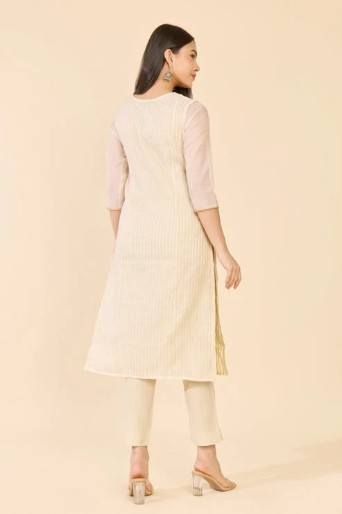 Off White Lotus Applique Kurta