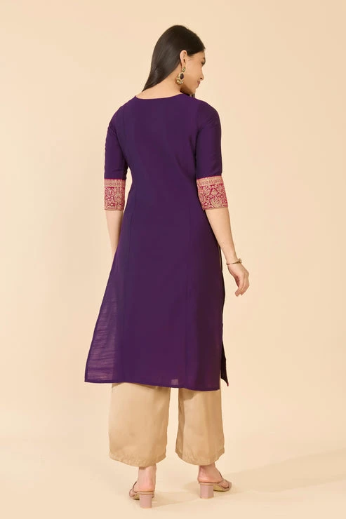 Purple Kathakali Embroidered Raw Silk Kurta