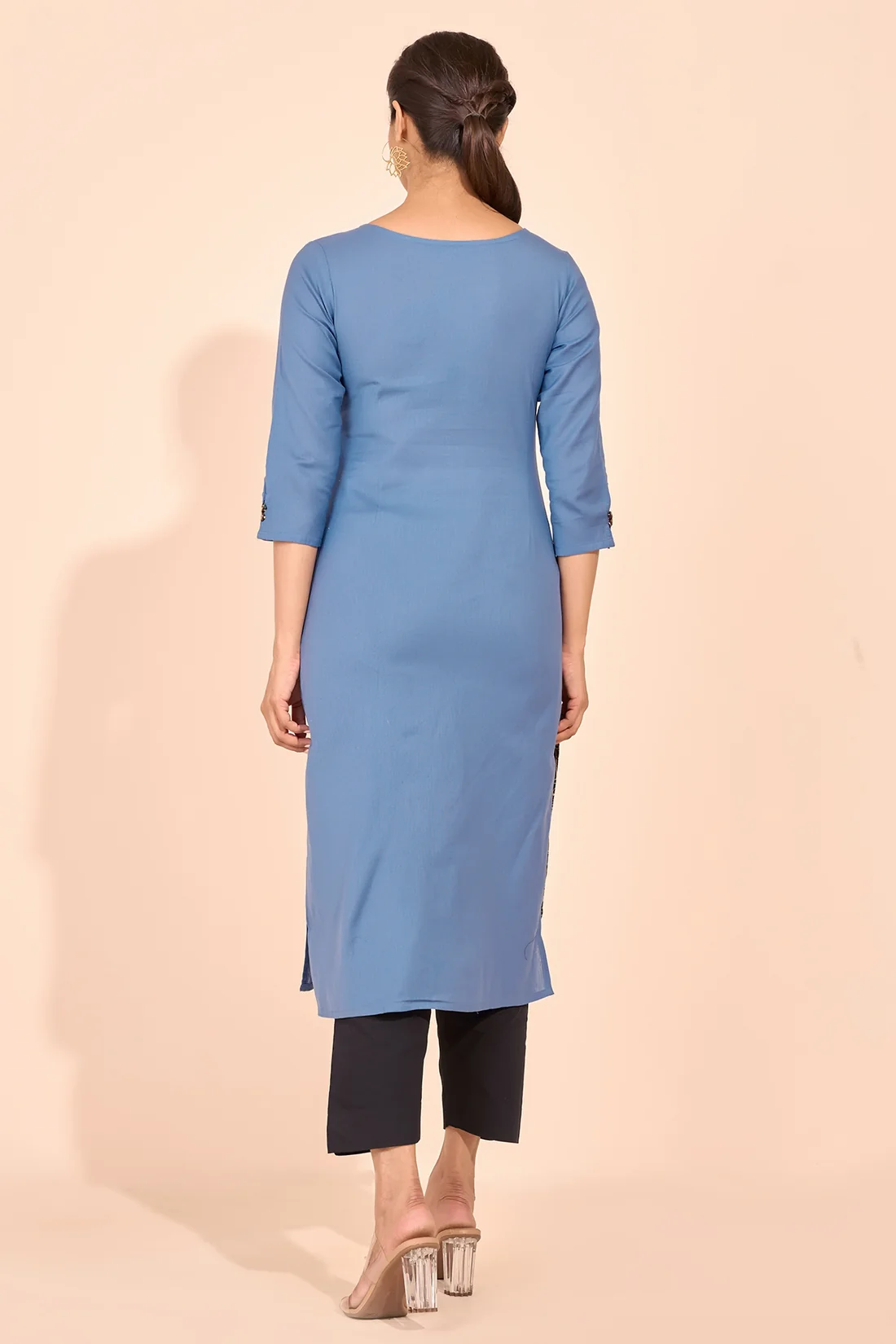 Block Printed Paneled Kurta - Blue
