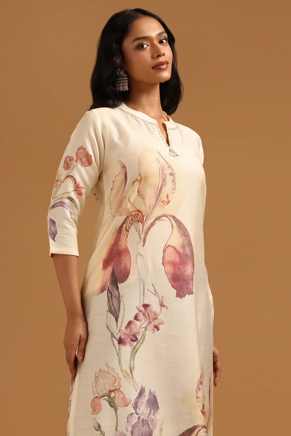Beige Desert Storm Botanical Printed Kurta