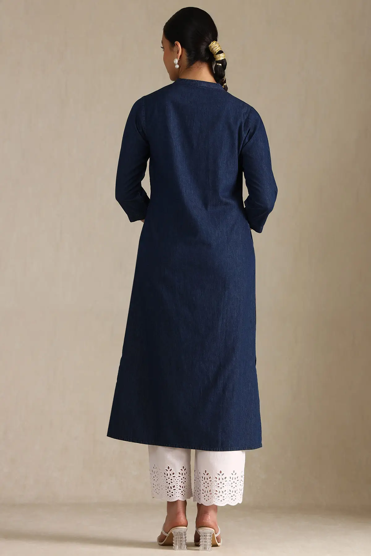 Indigo Denim Floral Print Kurta