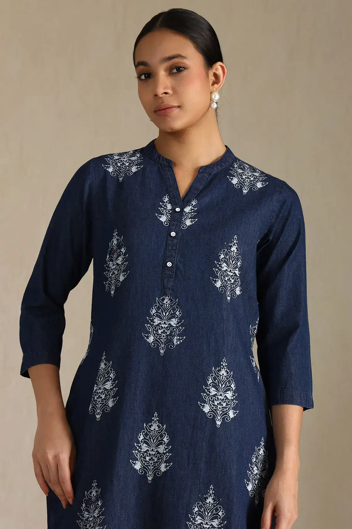 Indigo Denim Floral Print Kurta