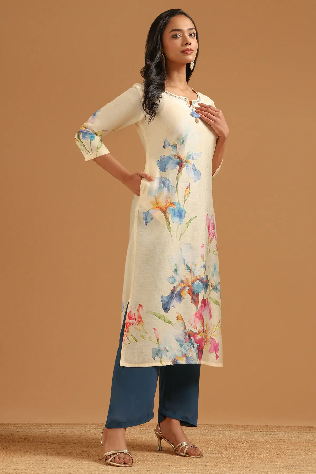 Light Yellow Desert Storm Botanical Printed Kurta
