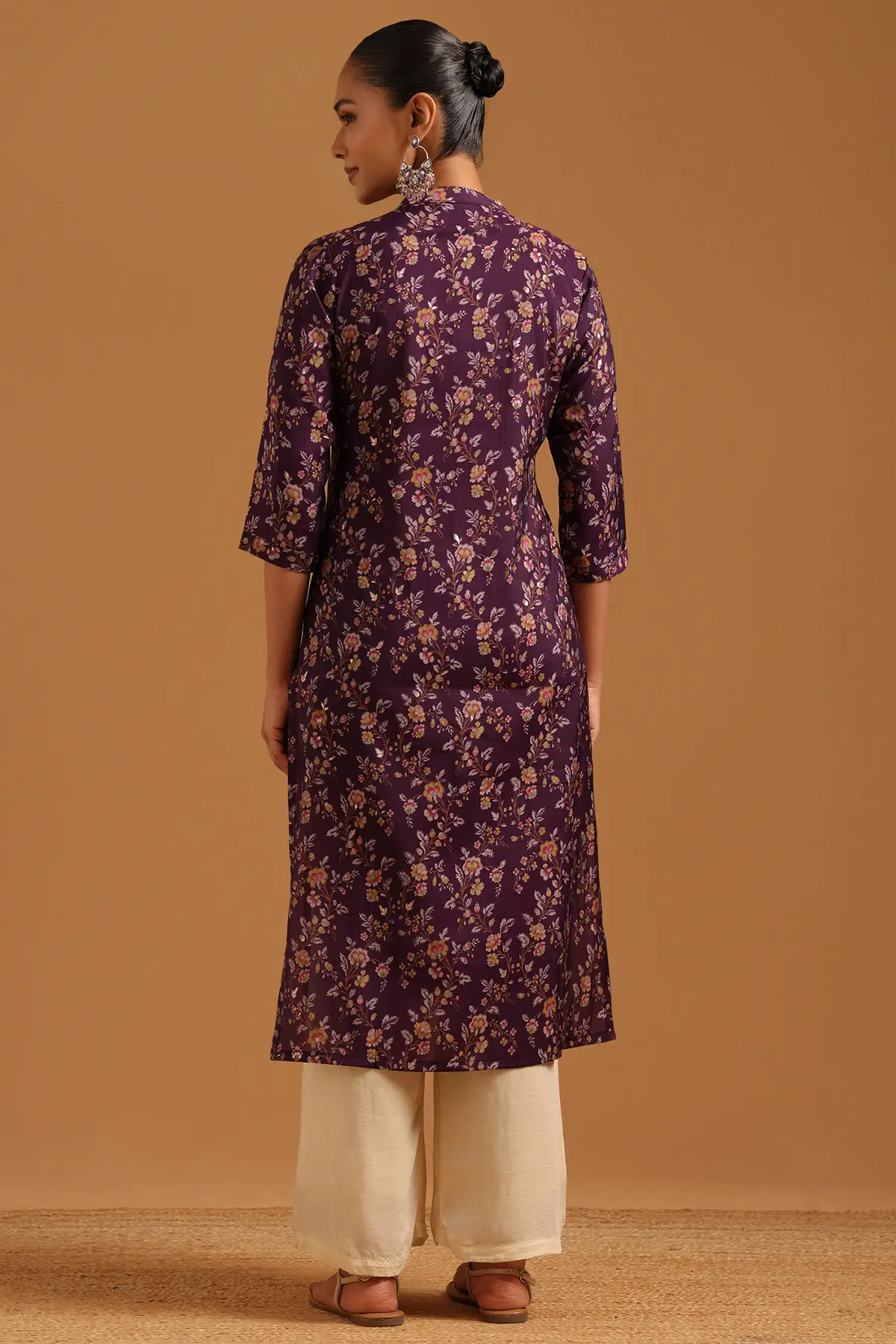 Purple Viscose Botanical Printed Kurta