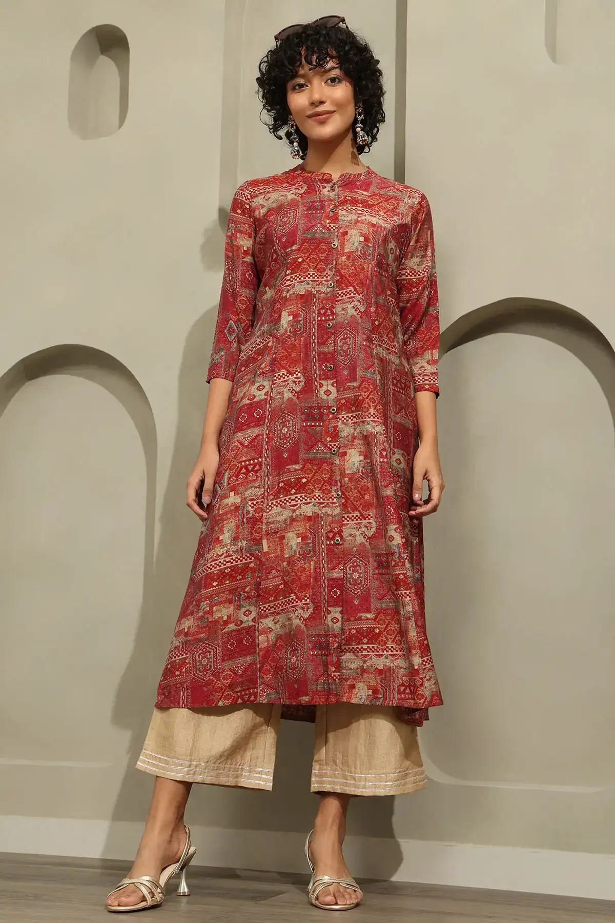 Rust Muslin Ethnic Motifs Printed Kurta