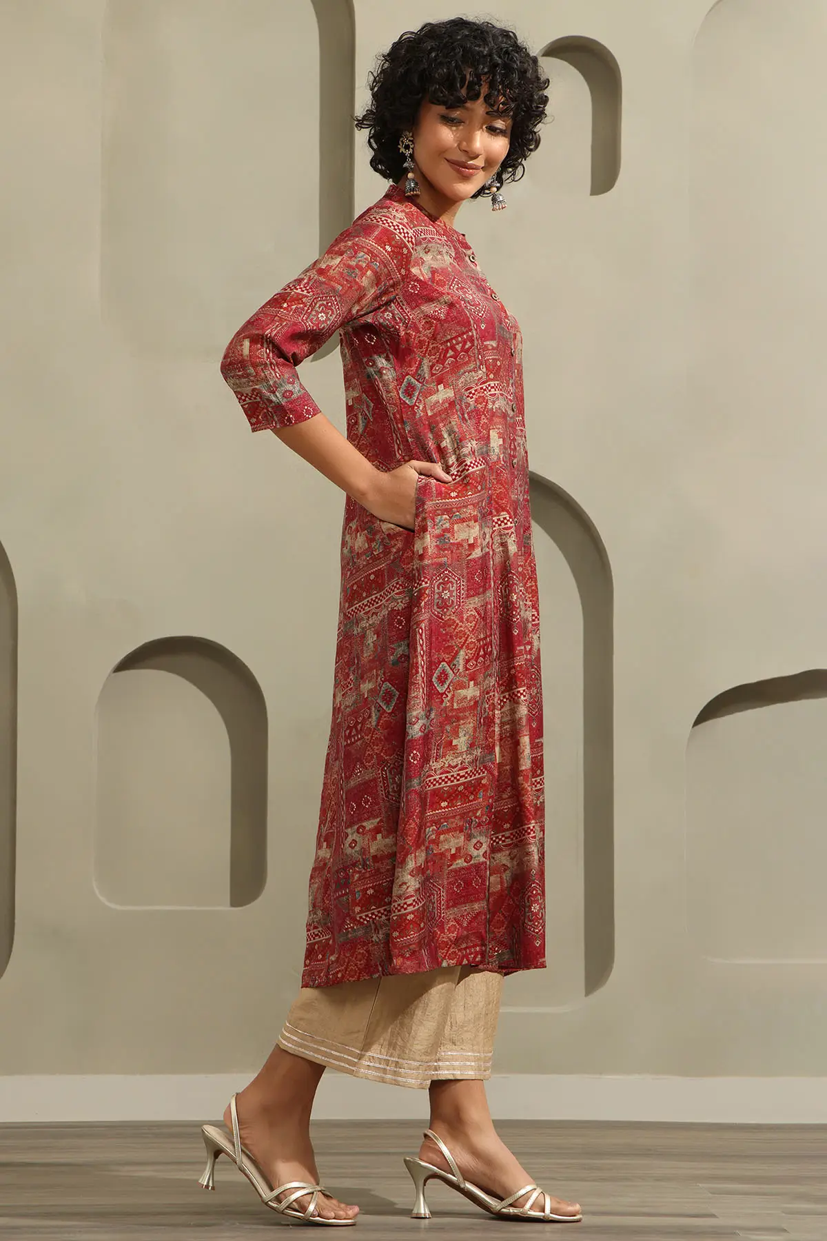 Rust Muslin Ethnic Motifs Printed Kurta