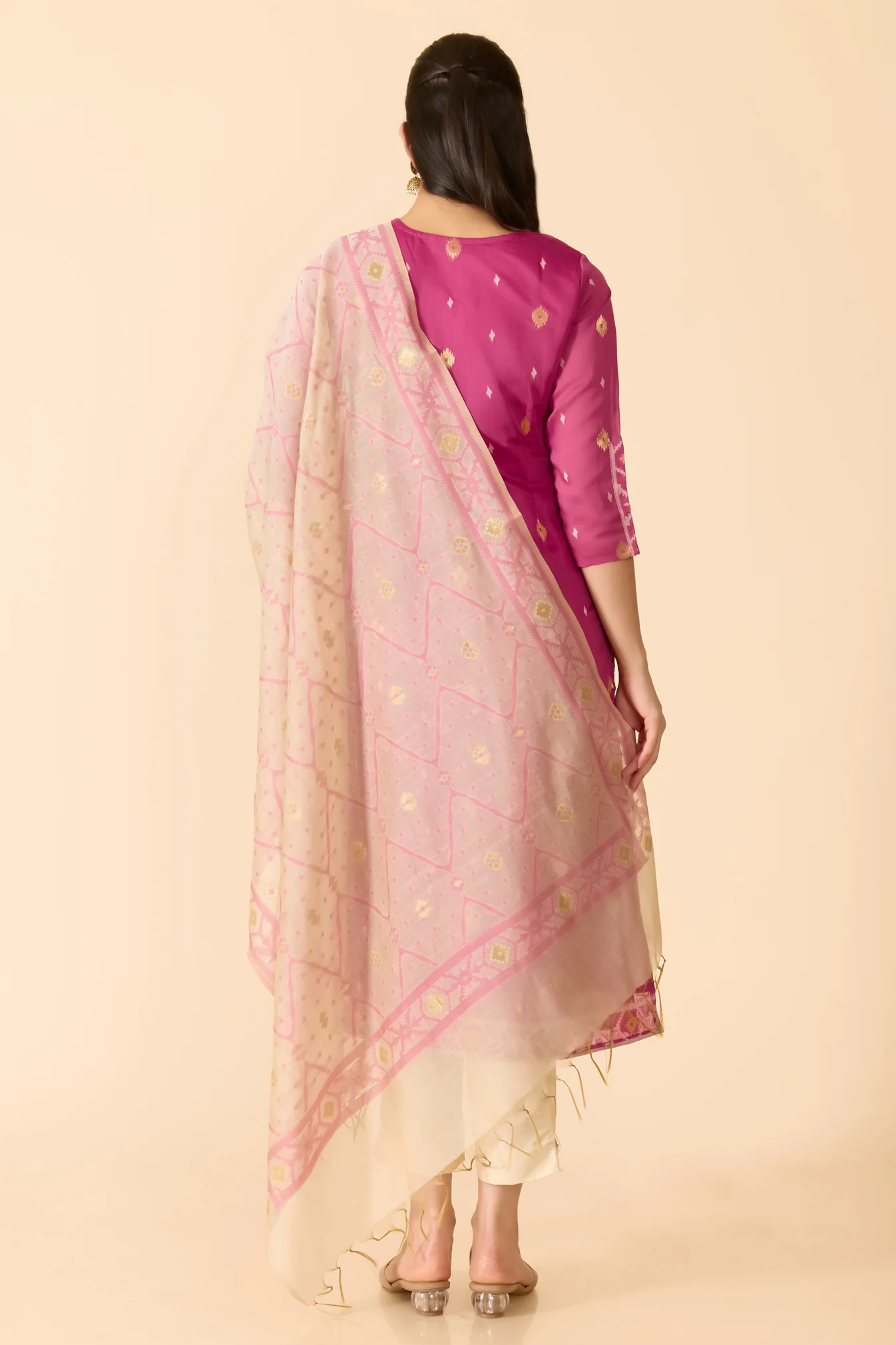 Pink Jamdhani Chanderi Kurta Set