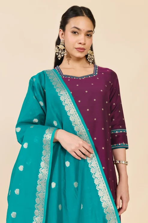 Purple Floral Kurta Set