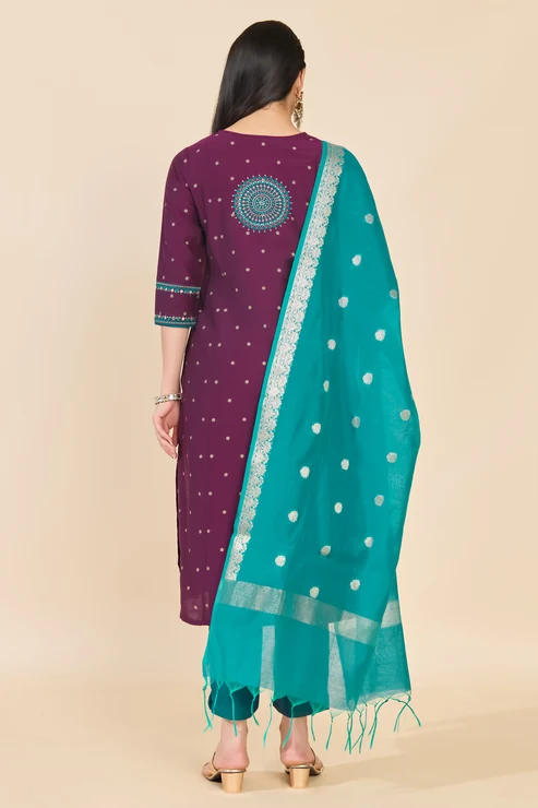 Purple Floral Kurta Set