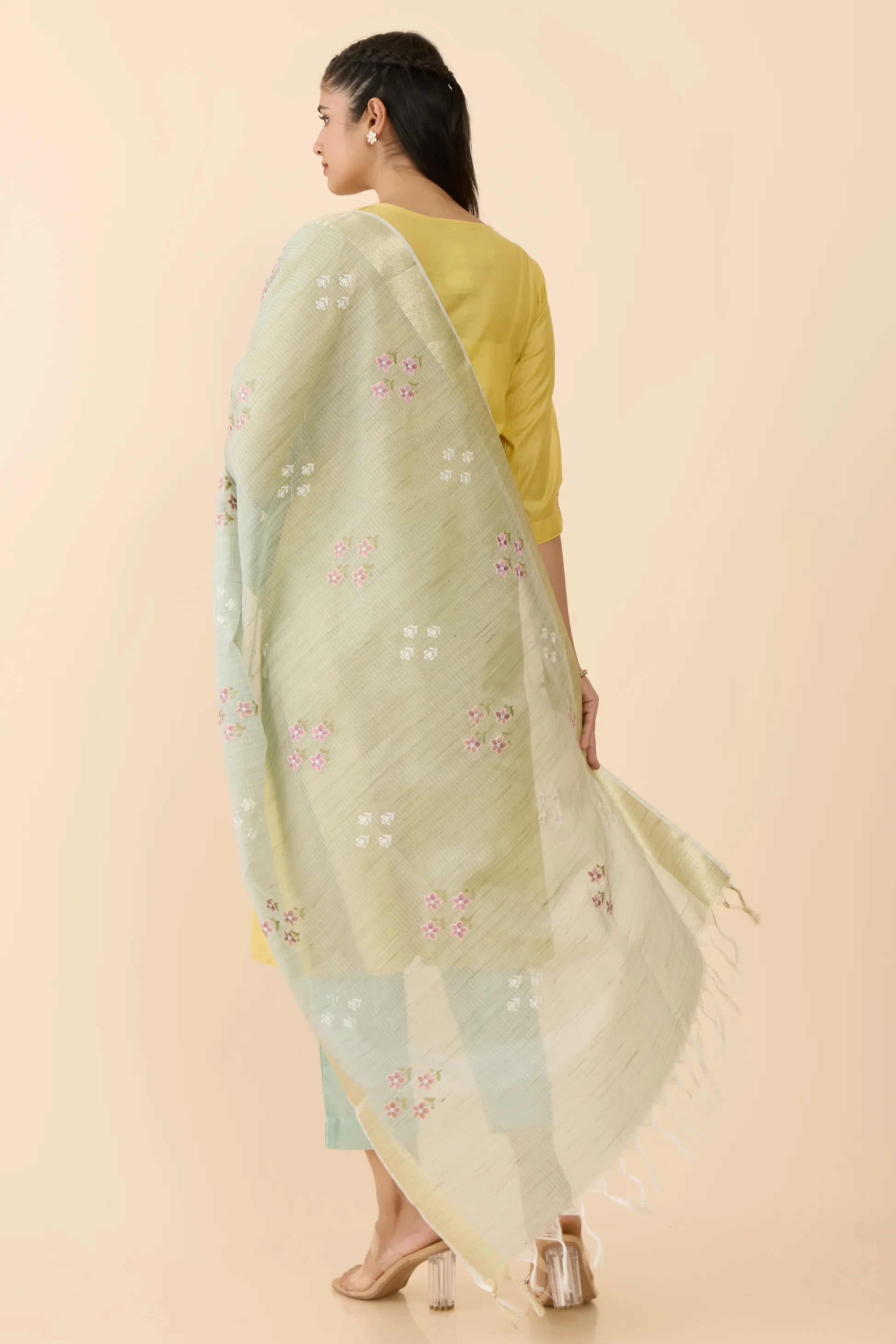 Yellow Floral Printed A-Line Kurta Set