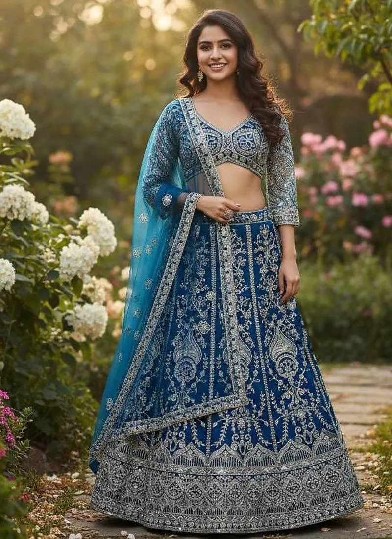 Blue Embroidered Lehenga