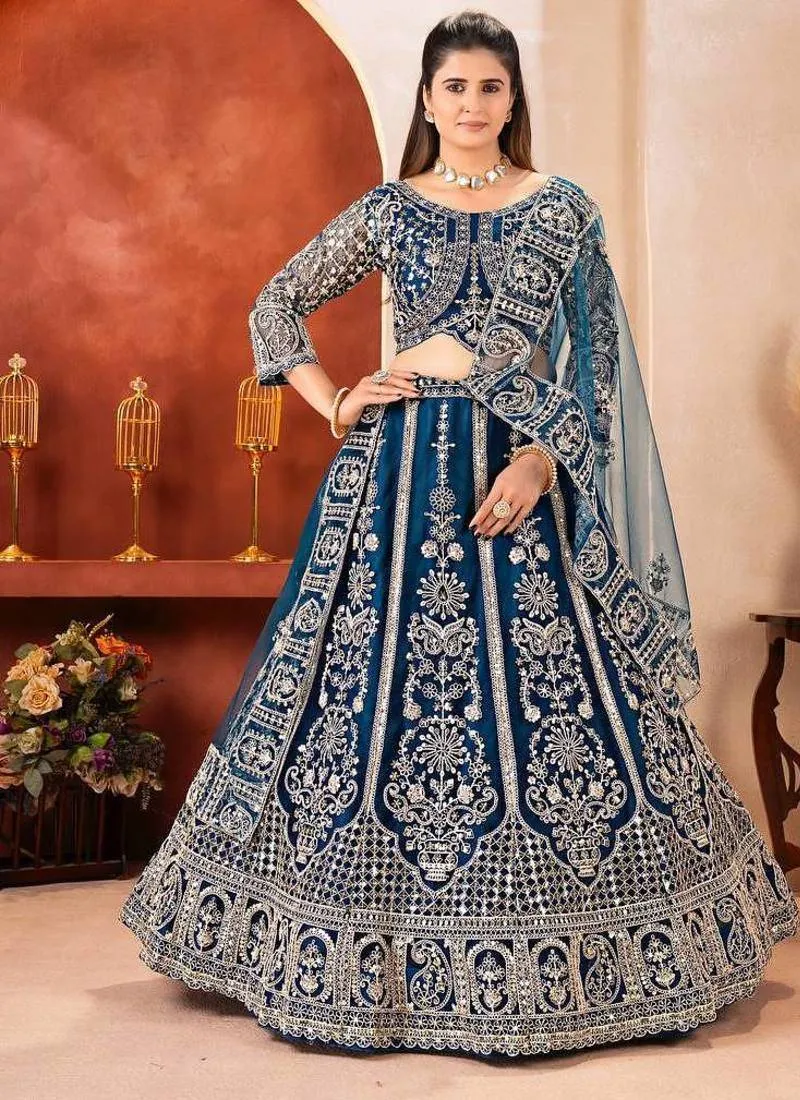 Dark Blue Heavy Embroidered Lehenga