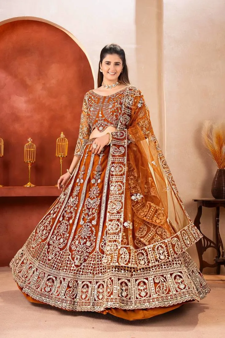 Dark Mustard Embroidered Lehenga Detail