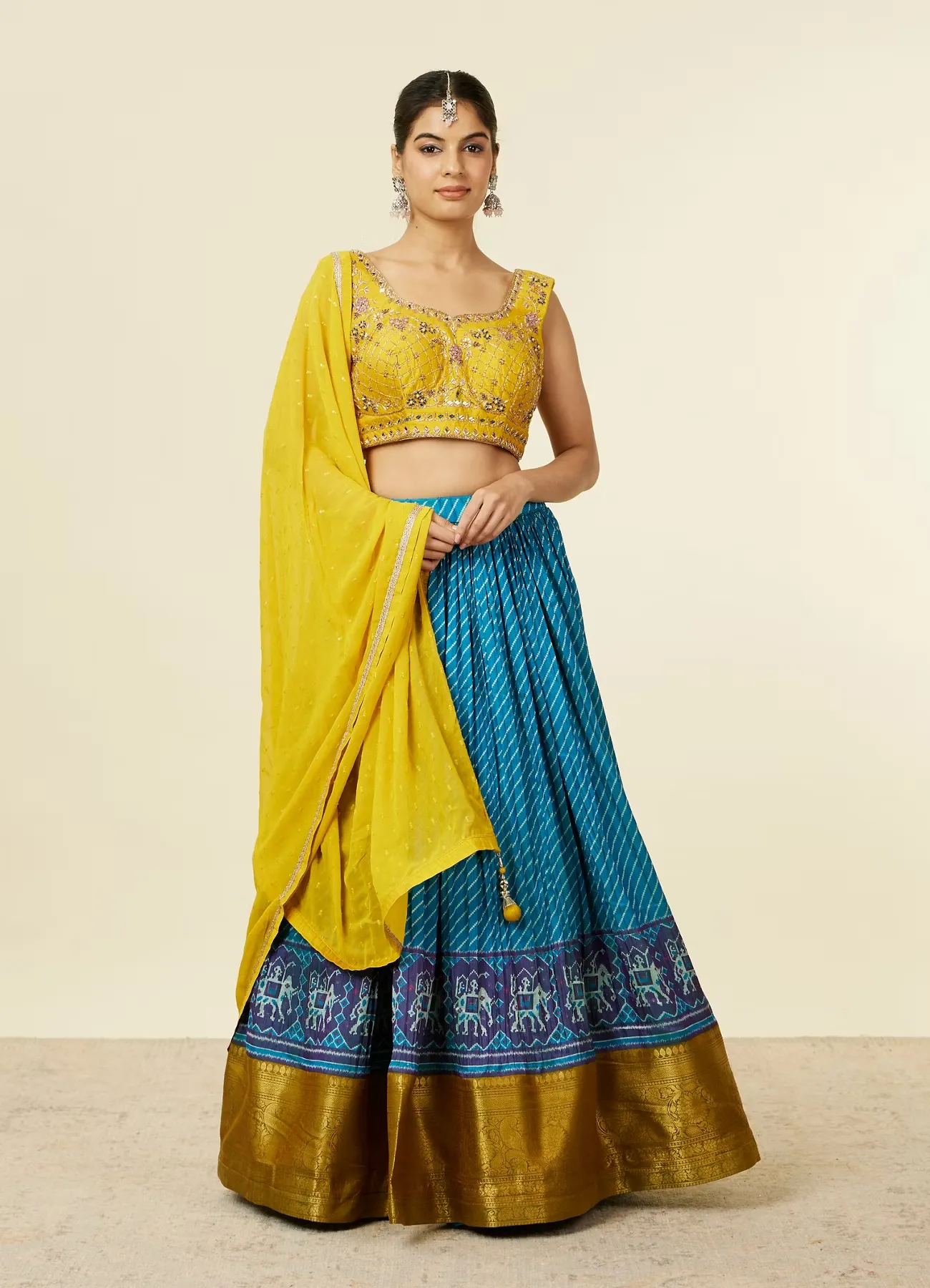 Yellow Lehenga with Mirror Work