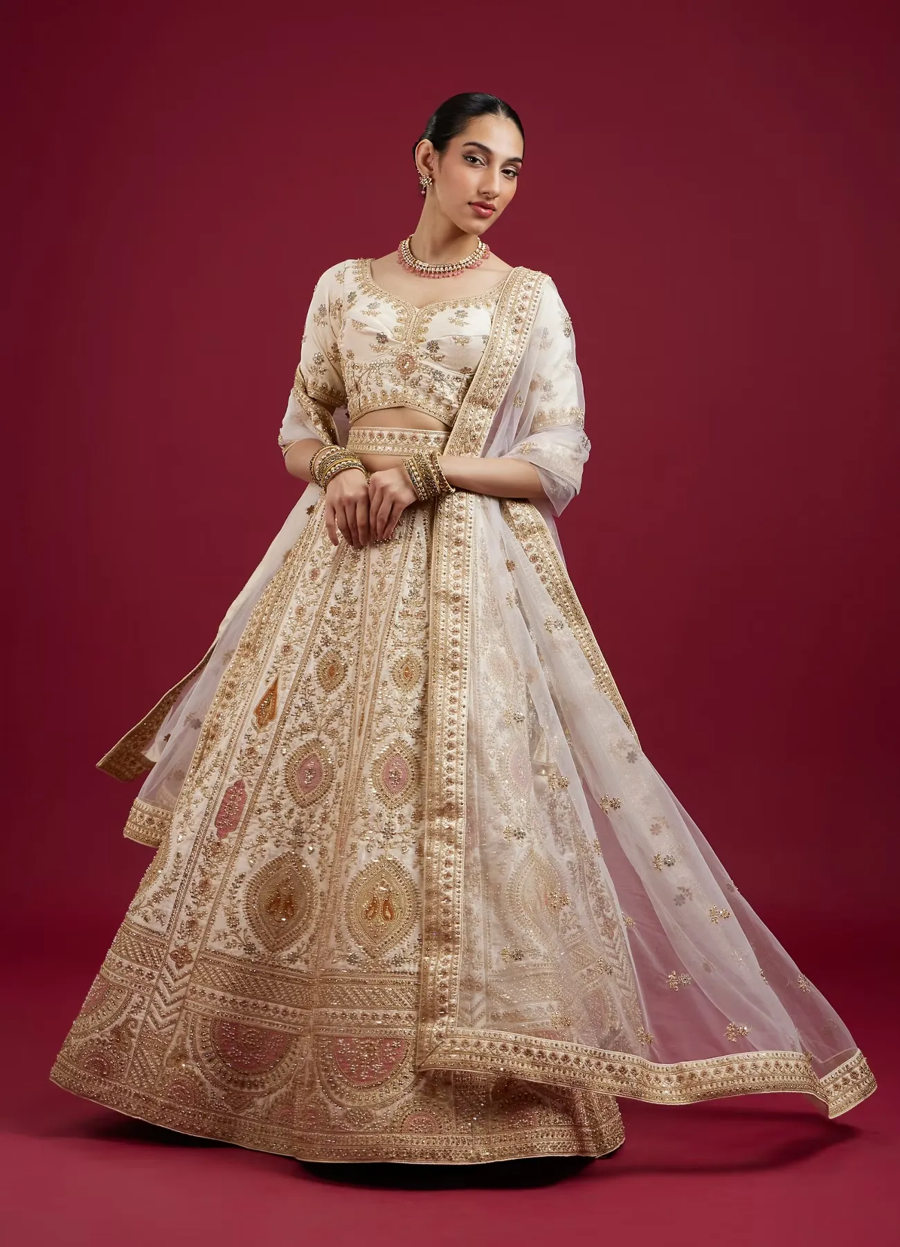 Dark Cream Paisley Leaf Patterned Bridal Lehenga