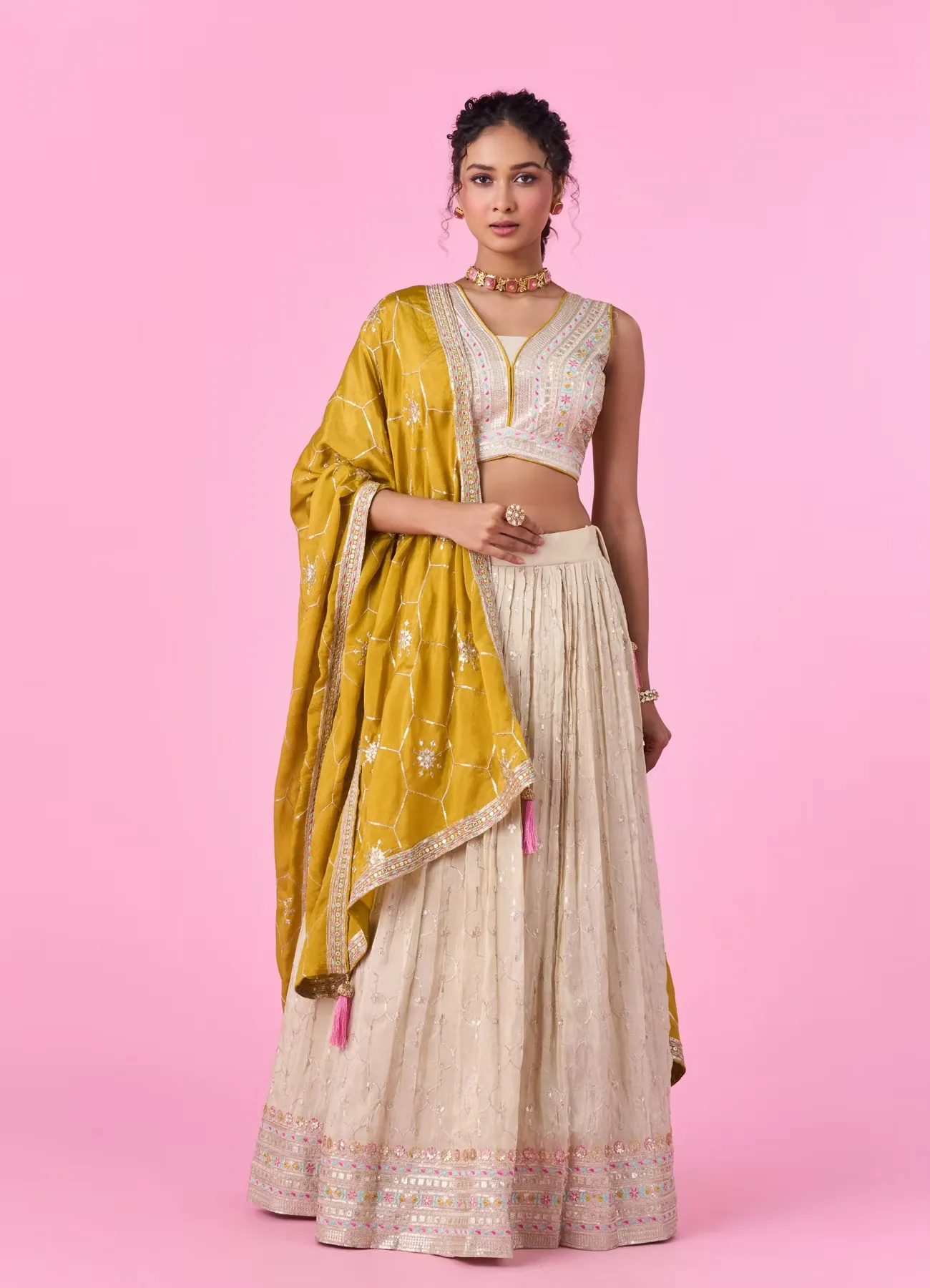 Elegant Beige Tissue Lehenga