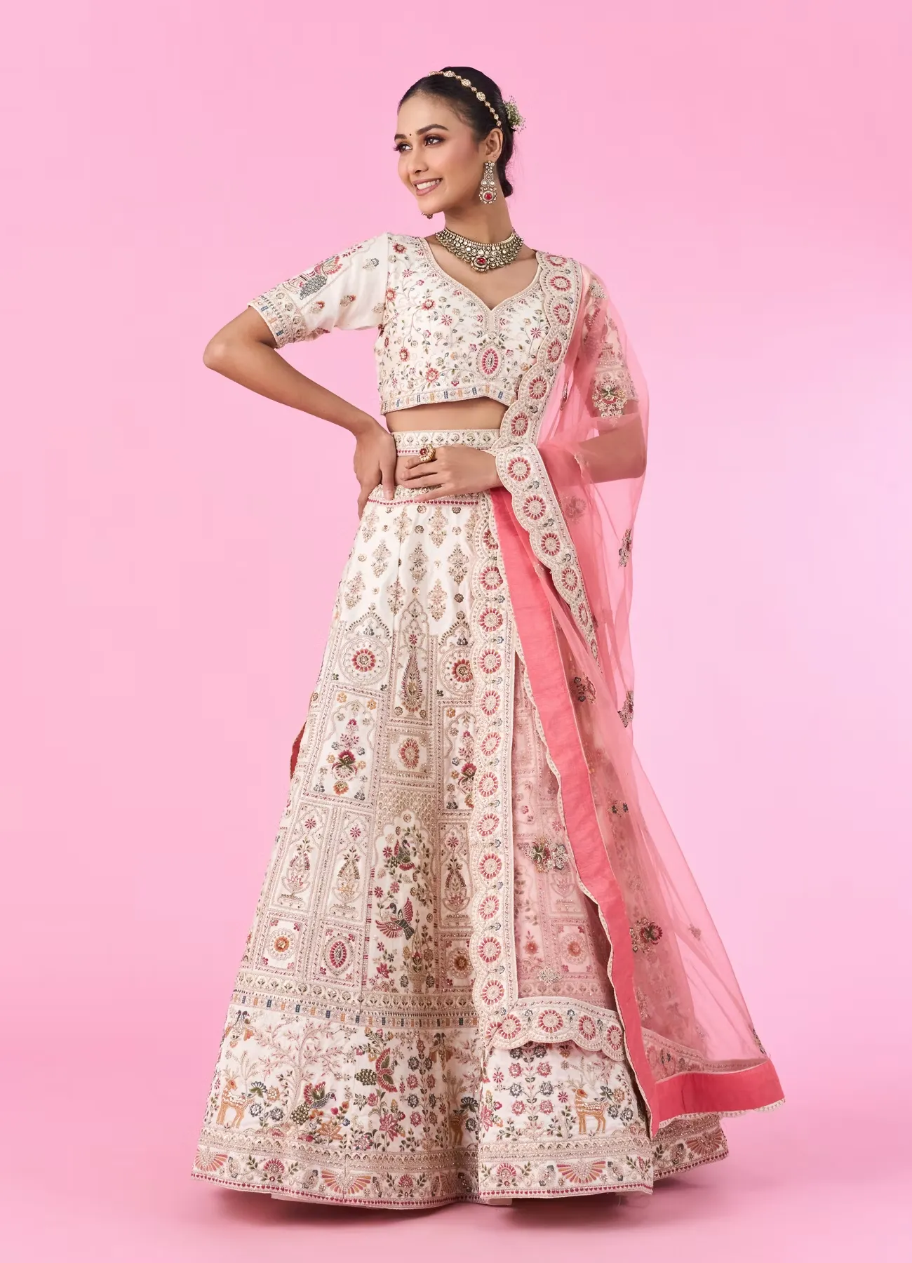 Elegant Cream Dream Semi Bridal Lehenga