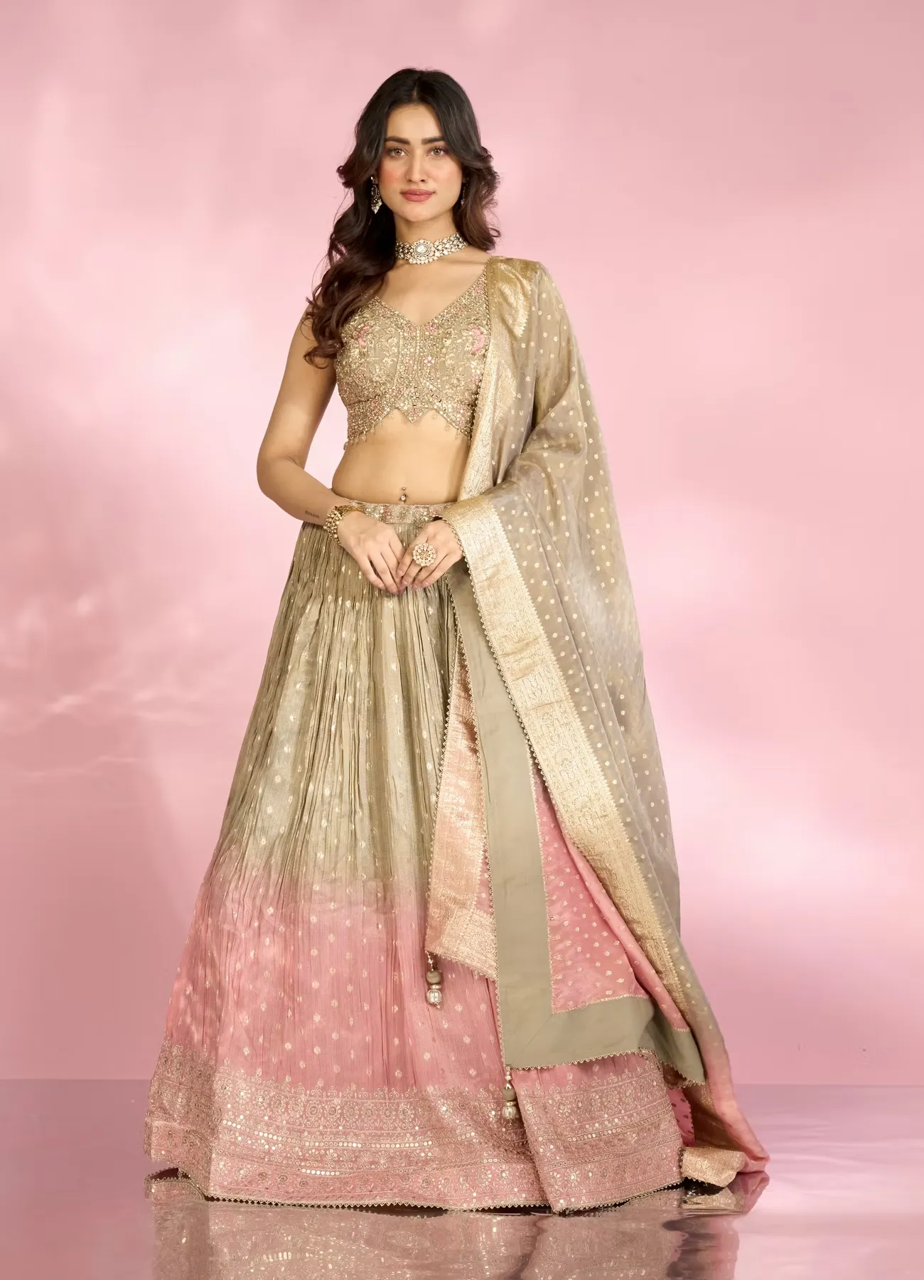 Elegant Grey Peach Lehenga